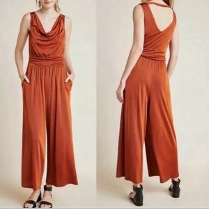 ANTHROPOLOGIE Maeve Enchantment Jumpsuit Wide Leg Rust Medium M
